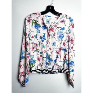 M by Marled Floral Paste Contrast Cuff & Hem Lightweight Bomber Jacket Pink M